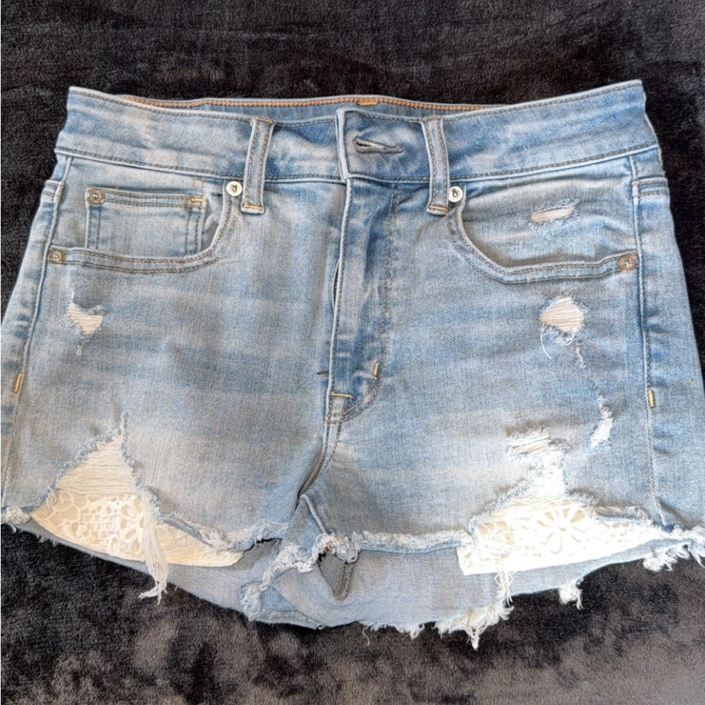 American Eagle Outfitters Light Blue Distressed Jean Shorts